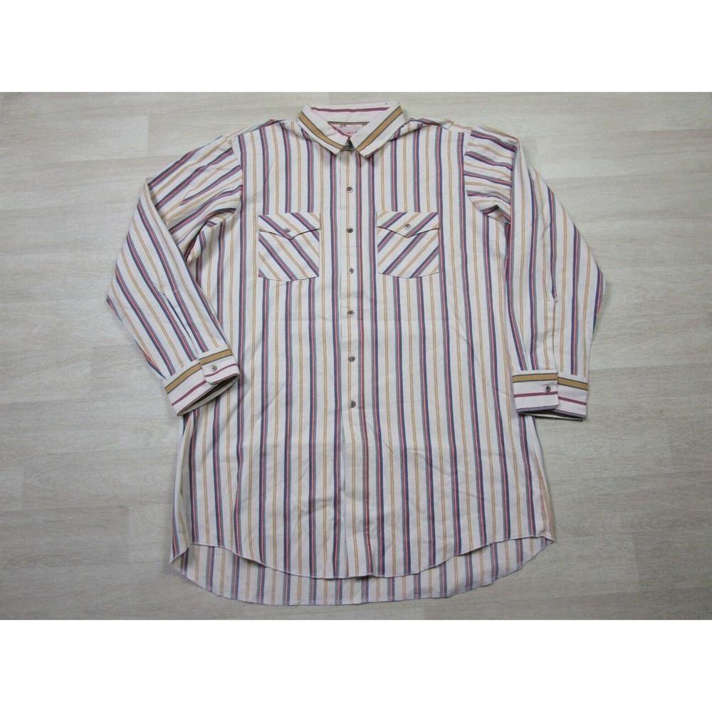 Vintage Saddle King Shirt Mens (2XL Tall) Striped Button-Up Western Brushpopper